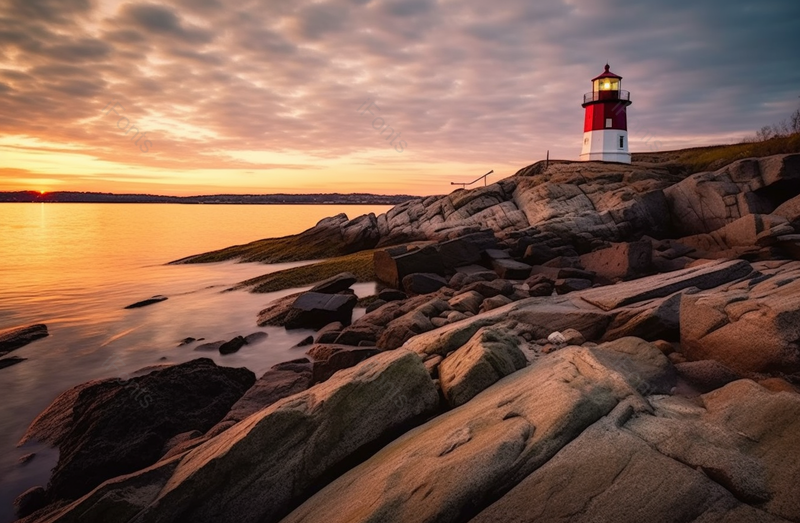 黄色海边日出朝阳灯塔礁石风景背景,高清,摄影图,摄影图片,图片大全,摄影图免费下载